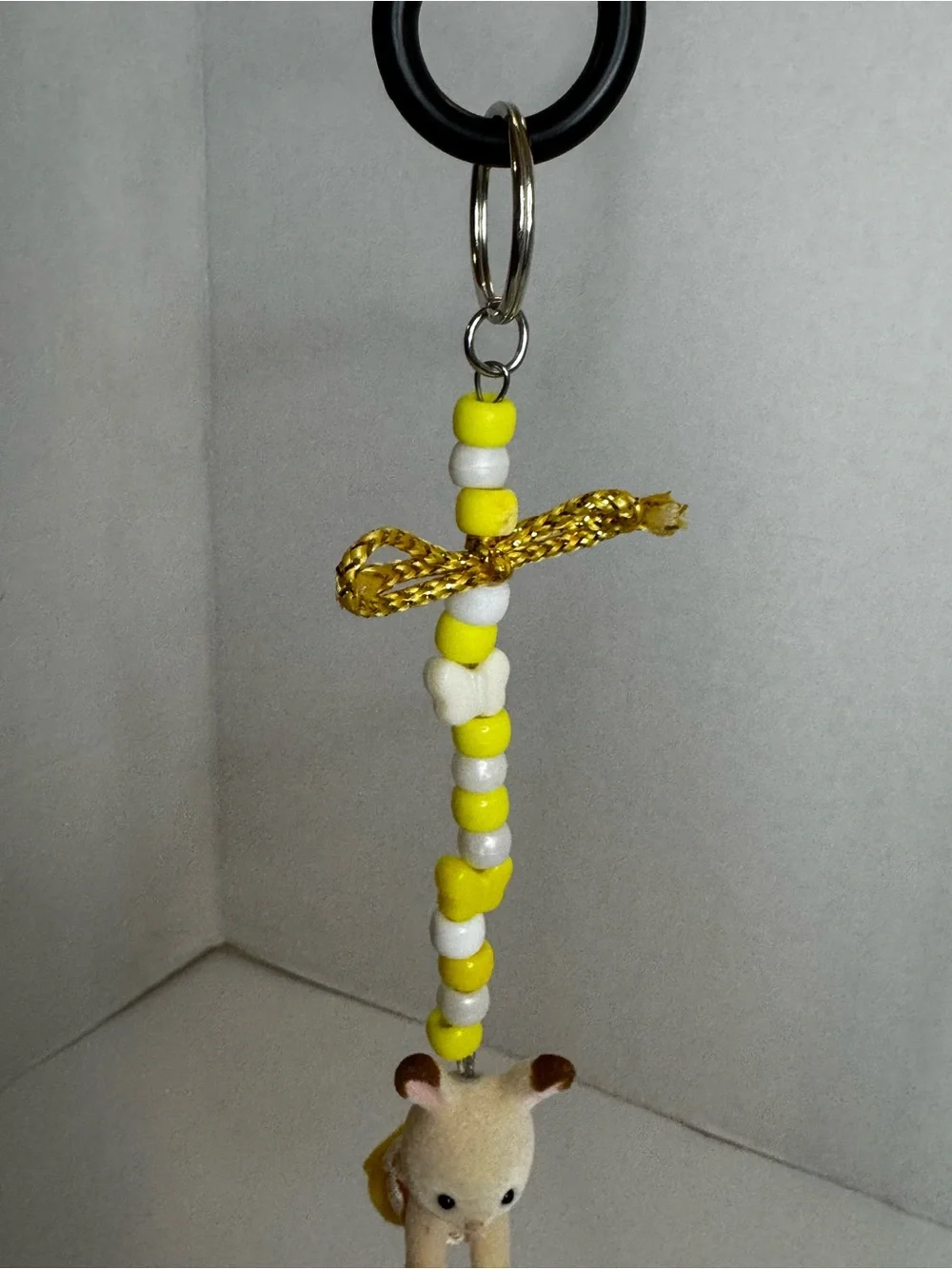 Cute Yellow Beaded Bunny Keychain for Kids